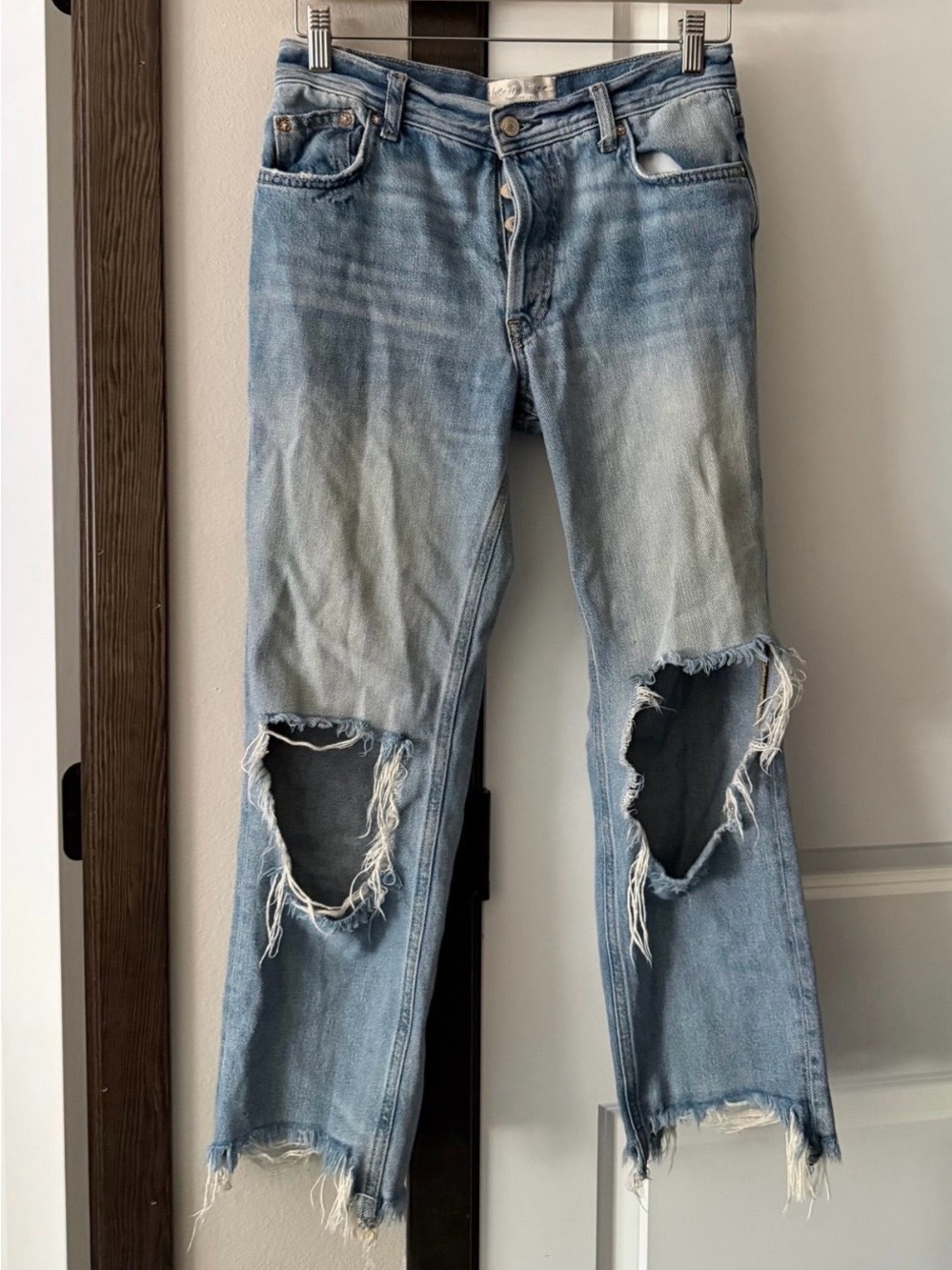 We The Free Light Blue Distressed Straight-Leg Jeans